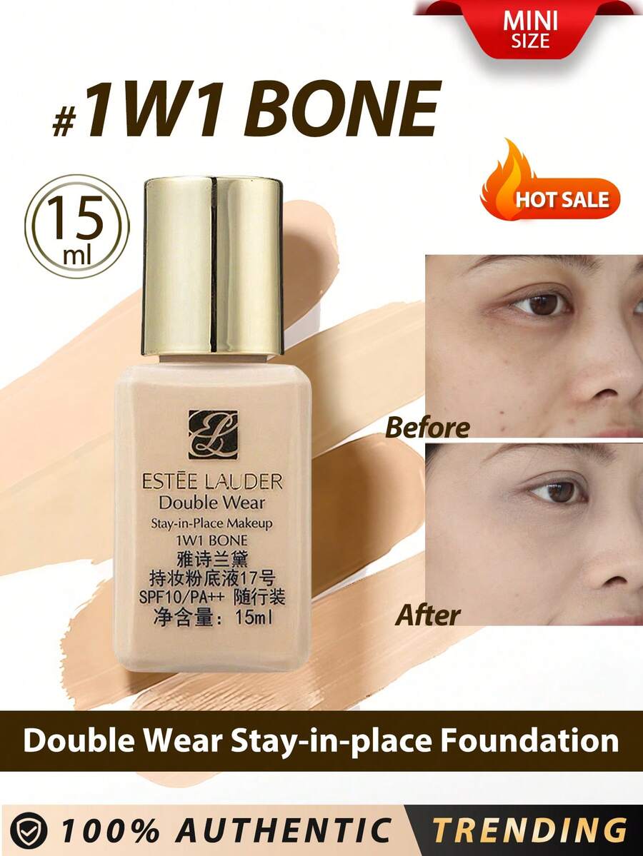 Estée Lauder [Mini Size]  Stay-In-Place Makeup #1W1 Bone / SPF10/PA++ / 24-Hour Wear & 24-Hour True Color & 24-Hour No Cake-Up & Flawless Natural Matte Finish / Medium To Full Coverage, Buildable / Waterproof, Sweatproof, Humidity-Resistant - #1W1 BONE 15ml - View 1
