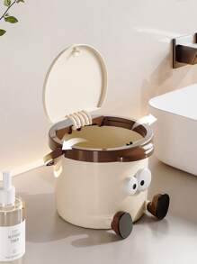 1pc桌面垃圾桶/按压式创意家居/宿舍/卧室/客厅使用，可爱大容量卡通纸篓