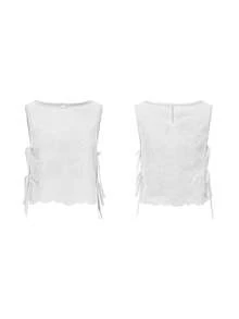 Women Summer Cropped Tank Tops Casual Tie Up Side Floral Embroidery Sleeveless Shirt Basic Vest For Streetwear