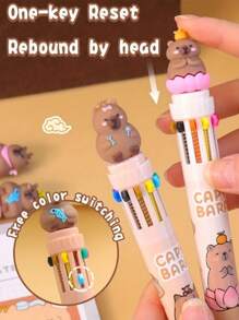 8支10色卡通熊按压圆形圆珠笔，多色按压笔，10色速干按压签名笔，书写工具，适用于学校用品，返校