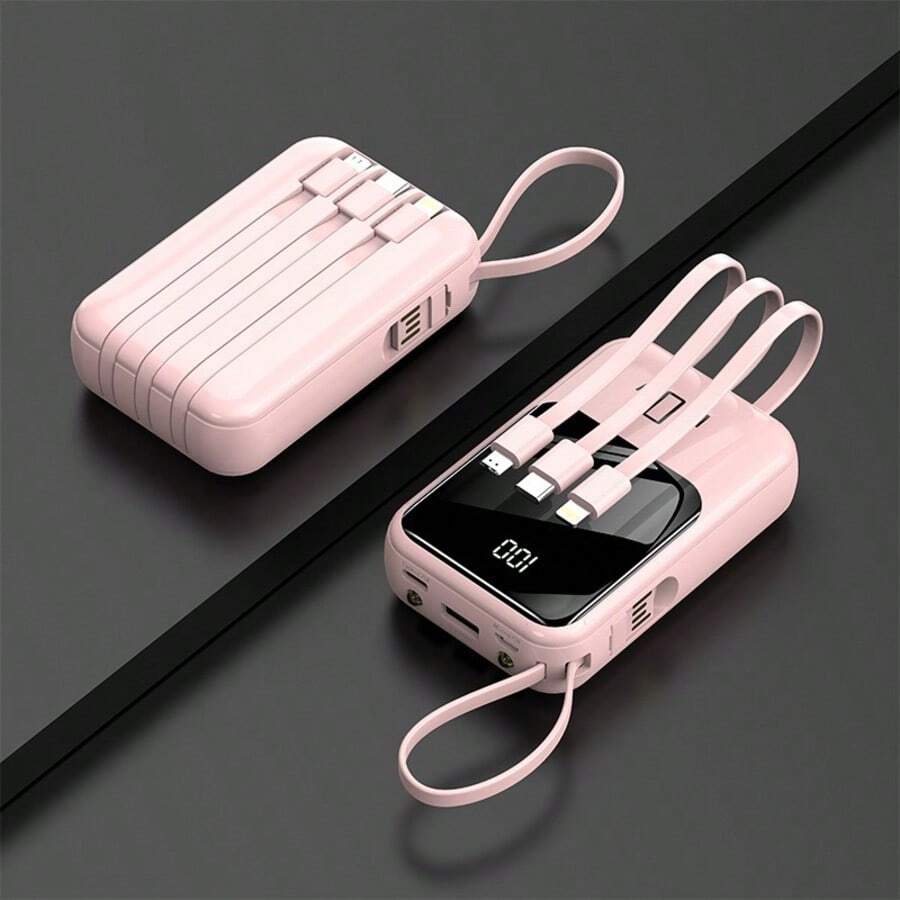 Small Portable Charger Power Bank PD20w Fast Charging Comes With Flashlight, Battery Pack 10000mAh, Fast Charging Portable Phone Charger Compatible With Iphone/Android Suitable For Summer Holiday Outdoor Travel/Camping And Emergency Backup Mobile Power Supply Gifts For Family, Friends, Birthday Power Display - Pink - View 1