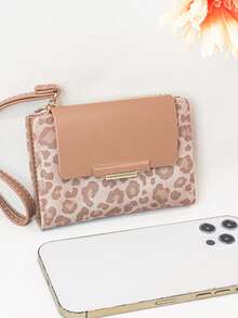 Women's Short Contrast Color Patchwork Wallet, Fashion Leopard & Tree Grain Multi-Function Card Holder Pouch, Elegant Snap Closure Young Student Large Capacity Zipper Coin Purse, Lightweight & Fashionable Convenient Carry, Suitable For Holiday Gift - Pink - View 6