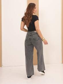 Calça Jeans Wide Leg Feminina Cintura Alta Tecido Grosso Elegante Confortável Vintage 100% Jeans Algodão