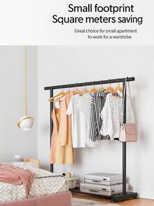 A Simple Coat Rack With Wheels For Easy Movement, Floor-Standing Folding Balcony Single-Pole Clothes Drying Rack, Home Bedroom Clothes Rack - Black(143x120) - View 5
