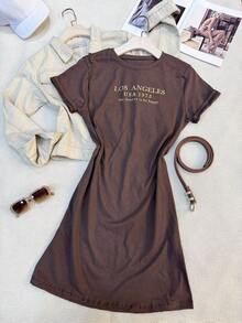 Women's Cotton Dress - 咖啡 - 查看 2