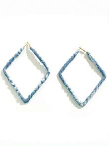 1 Pair Retro Fashion Exaggerated Denim Print Hoop Earrings For Women, Minimalist Wrapped Round Earrings - square queen - View 22