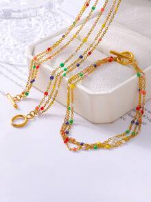 MiDuoDuo 2pcs/Set Luxurious Colorful Zirconia Tassel Necklace & Bracelet Stainless Steel Customized Accessories Gift For Women, Style - Colorful Necklaces & Bracelets - View 9