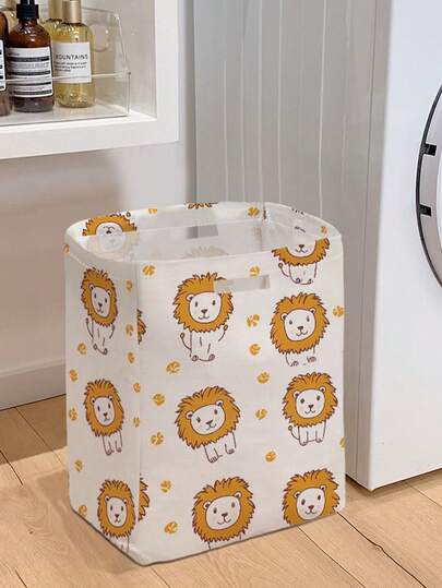 1pc Cartoon Animal Pattern Storage Basket With Handle, Foldable Multipurpose Storage Basket, Lightweight Storage Bin For Living Room, Bathroom, Kitchen Clutter, Home Essential, Daily Organization For Clothes, Accessories, Socks, Toys
