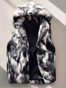Idopy Men`S Luxury Faux Fur Hoodie Coats Sleeveless Fluffy Outwear Jacket Vest With Hood Parties Night Club Halloween Overcoat - 黑色 - 查看 1