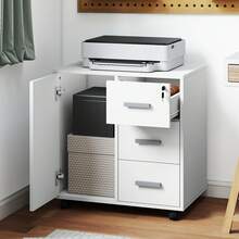 BALCONERA Black 3-Drawer Lockable Mobile File Cabinet – 4-Wheel Rolling Storage With 1 Door & Printer Stand Function (60 X 40 X 57cm) – For Home Office - White - View 2