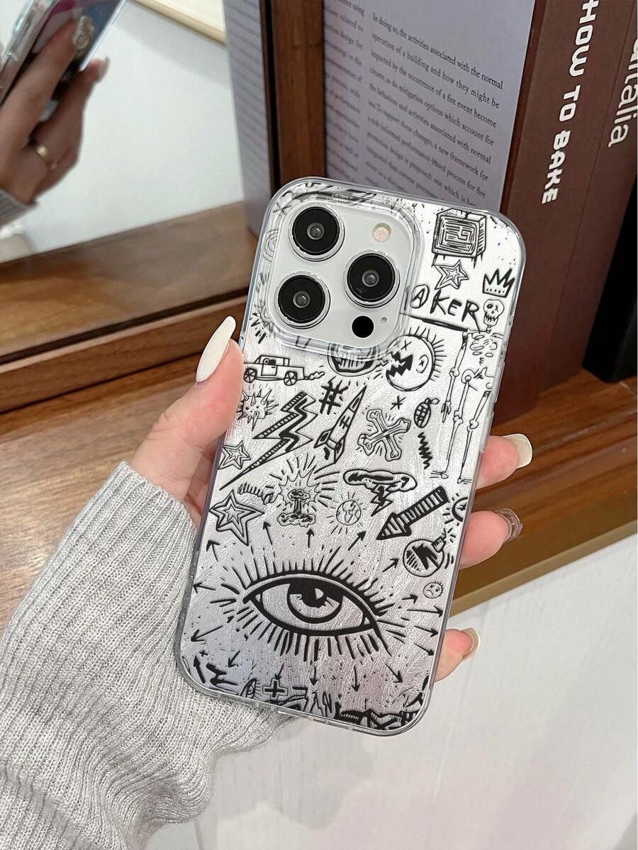 Creative Eye Doodle Pattern TPU Phone Case, Funny Minimalist Fashion Gift For Men & Women, Compatible With IPhone 16/15/15Pro/15ProMax/14/13/12/11/XsMAX Series Phone Protective Cover - Multicolor - View 1