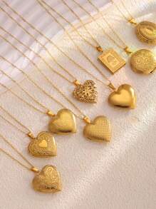 1pc Luxury Stainless Steel Non-Fading Heart-Shaped Engraved Openable Locket Necklace, Suitable For Women's Daily, Festival, Vacation, Dating, Engagement, Wedding, Can Be Gifted To Friends, Family, Lover As Jewelry Accessory