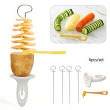 6pcs/Set Multi-Functional Spiral Potato Slicer, Stainless Steel Manual Tornado Vegetable Cutter, Suitable For BBQ, Kitchen Tools - White - View 2
