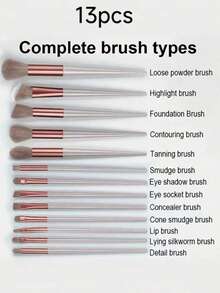 13 Sijiqing Makeup Brush Set, Convenient Blush Brush, Eyeshadow Brush, Complete Set Of Beauty Tools, Professional Makeup Brush Set, Ladies' Makeup Brush Set, Suitable For Beginners - Brown - View 5