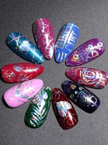 10 件激光玫瑰花美甲转印箔纸花塑料指甲箔转印贴纸 DIY 美甲设计一次性美甲用品柔和色彩装饰