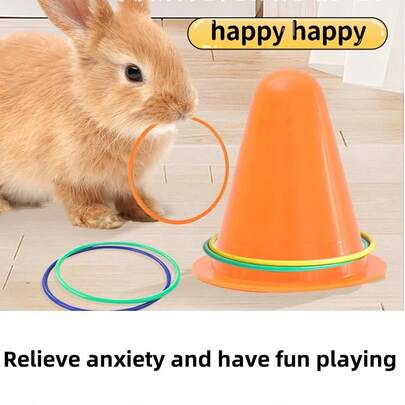 兔子解闷玩具 兔子磨牙玩具 环形玩具 益智兔子 豚鼠啃咬排气冰淇淋桶 赠5个随机颜色环形