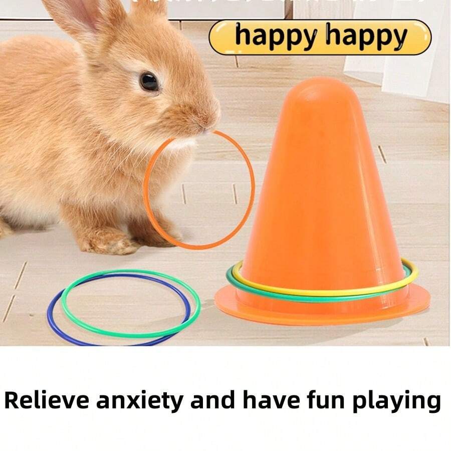 兔子解闷玩具 兔子磨牙玩具 环形玩具 益智兔子 豚鼠啃咬排气冰淇淋桶 赠5个随机颜色环形 - 彩色 - 查看 1