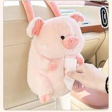 1pc Cute Pink Pig & Blue Elephant Tissue Box, Portable Plush Handheld Tissue Paper Holder, Cartoon Car/Home Decor Facial Tissue Box For Living Room, Bathroom, Coffee Table - Multicolor - View 6
