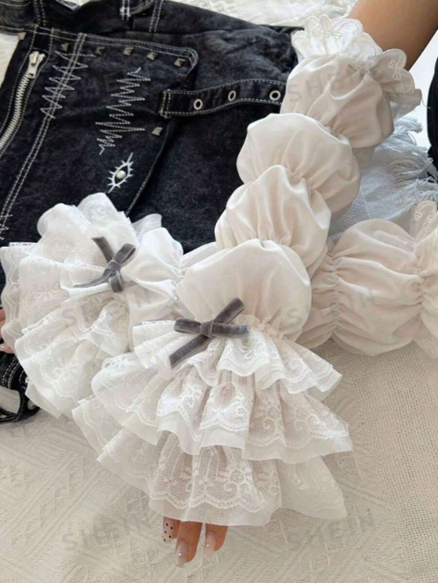 1 Pair Women's Spring/Summer Lolita Style Layered Ruffle Edge Lace Trim ...