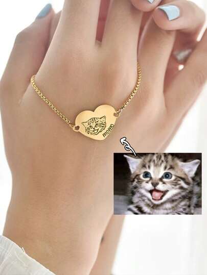 1pc Customized Pet Photo Dog Tag Pendant Bracelet, Stainless Steel Material, Suitable As Memorial Jewelry, Study Supplies, Back To School Gift, Office Supplies, School Supplies, Classroom Supplies, Teacher Gift, College Supplies, Colleague Gift, Dorm Supplies, Unisex, Teen Gift