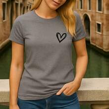 Women's Basic T-Shirt Cute Heart 100% Cotton Various Colors - 灰色 - 查看 3