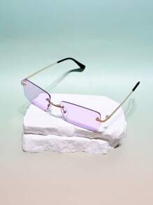 1 par de gafas de sol cuadradas sin montura de estilo vintage con patrón geométrico, versátiles y elegantes, de estilo de moda high fashion Y2K, adecuadas para exteriores y diversas ocasiones
