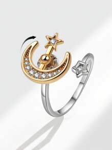1 Stück modischer drehbarer Stern, Mond, Sonnenblume, Totem, Windmühlen Design Ring, unisex personalisierter doppellagiger Drehring