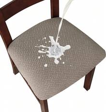 Seat Covers For Dining Room Chair Seat Slipcovers Kitchen Chair Covers (Beige, 4 Pcs) - 防水灰褐色 - 查看 12