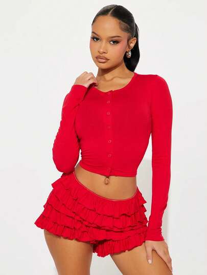 Ensemble sexy à manches longues ajusté et short plissé pour l'automne/hiver