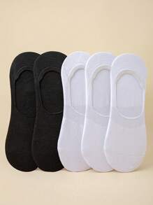 5 Pairs Business Casual Sporty All-Match Men Boat Socks, No Show Socks In Black & White