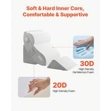 Wedge Pillow For Sleeping, 4 Pcs Adjustable Orthopedic Bed Wedge Set, Support Leg Neck Shoulder, Post Surgery Pillow For Back Pain, Acid Reflux, Snoring Relief, Sitting Up In Bed, White/Grey - trắng - Xem 2