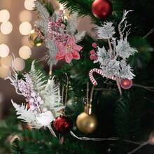 1 pieza, Ramas de pino con escarcha artificial y bayas, recortes de árbol de Navidad, ramas de cedro de Navidad para coronas y decoración navideña, tallos de árbol de Navidad de plástico para manualidades DIY