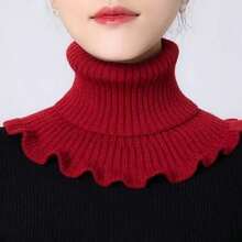 女士冬季围巾一条，柔软涤纶纤维，设计优雅，弹性保暖，针织围巾，不含假发，适合搭配连衣裙 - 黑色 - 查看 13