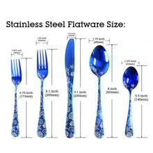 WAYDEKO Stainless Steel Flatware Set Knives Forks Spoons Set, Lasered Vintage Paisley /Seashell/Snowflakes Pattern Design, Mirror Polish And Dishwasher Friendly Black,Blue,Colorful Silverware Set, Cutlery Set,Stainless Steel Halloween Black Flatware Set Knives Forks Spoons Set