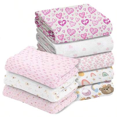Kit 8 Peças Fraldas e Cueiros (5 Fraldas de Pano Luxo 70x70cm + 3 Cueiros 80x60cm) Marca Minasrey p/ Bebês e Recém-Nascidos - 100% Algodão Tecido Duplo, Extra Absorvente, Com bainha - Enxoval Maternidade