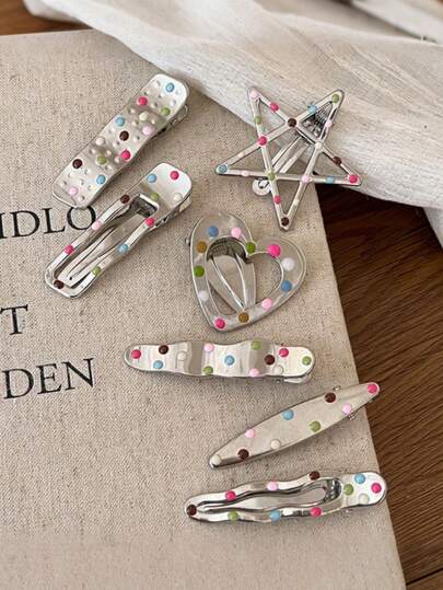 7 ชิ้น กิ๊บติดผมโลหะสีสัน จุด, สไตล์เกาหลีใหม่น่ารัก หวาน, เหมาะสำหรับใช้ในชีวิตประจำวัน, การช้อปปิ้ง และ 10 โอกาสอื่น ๆ