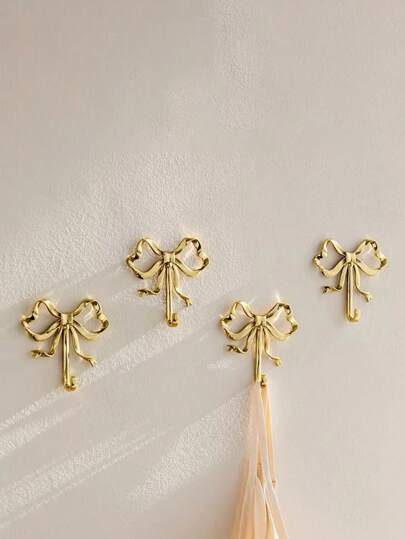 Golden Bowknot Wall Hook, Gold Bow Knot Hooks, Brass Bow Wall Hooks, Door Hanger, Towel Hooks, Brass Coat Hooks, Decorative Hooks For Wedding, Bathroom, Living Room, Kitchen Decor , Brass Metal Wall-Mounted Hanger For Living Room Bathroom, Painted Finish, Easy Install, Vintage Ribbon Design Hooks, For Use In Bedrooms, Bathrooms, Nordic Retro Clothes Hook, Coat Hook, Bedroom Porch Bathroom Decoration, Solid Brass Bow Shape Wall Hook
