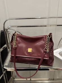 极简纯色链条斜挎包，拼布蛇皮纹女士手提包，高品质时尚单肩包，2025秋季新品