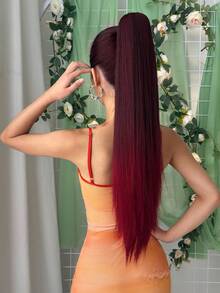 Extensión de cola de caballo con garra, fibra resistente al calor de 24 pulgadas, color marrón rojo, cola de caballo con clip - Rojo degradado - Ver 9