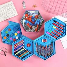 Marvel Set de papetărie cadou pentru copii cu tematică Spider-Man, 46 buc, cutie cadou pentru desen cu desene animate, cadou de Crăciun pentru copii, pixuri acuarelă, înapoi la școală, cadou de ziua de naștere