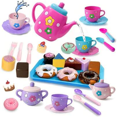 Bộ trà cho bé gái, Bộ tiệc trà kèm ấm trà, Món tráng miệng, Bánh quy, Đồ chơi giả vờ, Quà tặng cho bé trai và bé gái