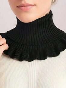 女士冬季围巾一条，柔软涤纶纤维，设计优雅，弹性保暖，针织围巾，不含假发，适合搭配连衣裙 - 黑色 - 查看 7