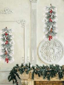 Christmas Artificial Teardrop Swag 25 Inch Faux Mixed Pine Cones And Berry Swag Green And White Winter Xmas Pine Branch Plant Decoration For Front Door Farmhouse Wall Window Home Christmas Party Decorations