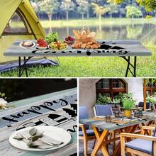1 件 HappyCamping 桌布 - 时尚针织涤纶面料，矩形户外露营和野餐装饰，带弹性边缘，机器制造，室内外使用，野餐配件 | 装饰桌布 | 弹性边缘布，露营装饰 - 黑色 - 查看 11