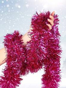 2pcs-Christmas Tinsel Garland Christmas Tree Decorations, Shiny Metallic Tinsel Twist Garland, Christmas Garland Ornament Glitter Tinsel Twist Garland,Holiday Decorative Strips,Party Decor Supplies, For Party Christmas Holiday Wedding Birthday Tree Wall Rail(Rose Red) - Hot Pink - View 10