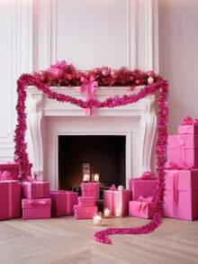 2pcs-Christmas Tinsel Garland Christmas Tree Decorations, Shiny Metallic Tinsel Twist Garland, Christmas Garland Ornament Glitter Tinsel Twist Garland,Holiday Decorative Strips,Party Decor Supplies, For Party Christmas Holiday Wedding Birthday Tree Wall Rail(Rose Red) - Hot Pink - View 9