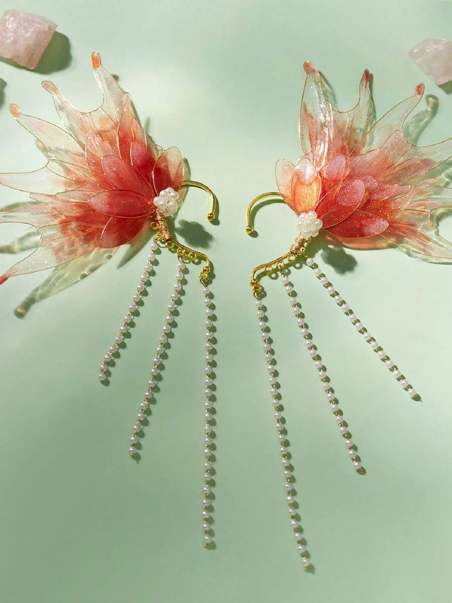 Women Fairy Ear Cuffs Beautiful Clip-On Mermaid Earrings Fashion Ear Cuffs Cosplay Accessories - 紅色 - 查看 1