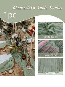 1 件鼠尾草绿薄纱桌旗 - 波西米亚风薄纱婴儿派对装饰，适合婴儿生日、满月庆典、性别揭晓派对、迎婴派对以及春季/节日活动，质朴轻盈的中心装饰品 - 綠色 - 查看 6