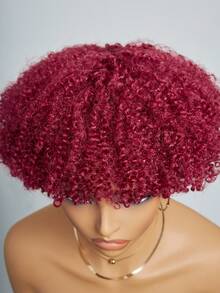 HJ WEAVE BEAUTY Perruques coupe Pixie bordeaux #99J, cheveux humains brésiliens courts, coupe au carré, pour femmes, perruque entièrement bouclée, densité 180 % - S99J - Voir 10