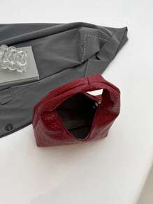 皮革腋下法棍包，适合外出、约会和通勤。时尚不对称方形手提包，PU编织纹理托特包，酒红色，日常工作包，顶部手柄钱包（图案随机）